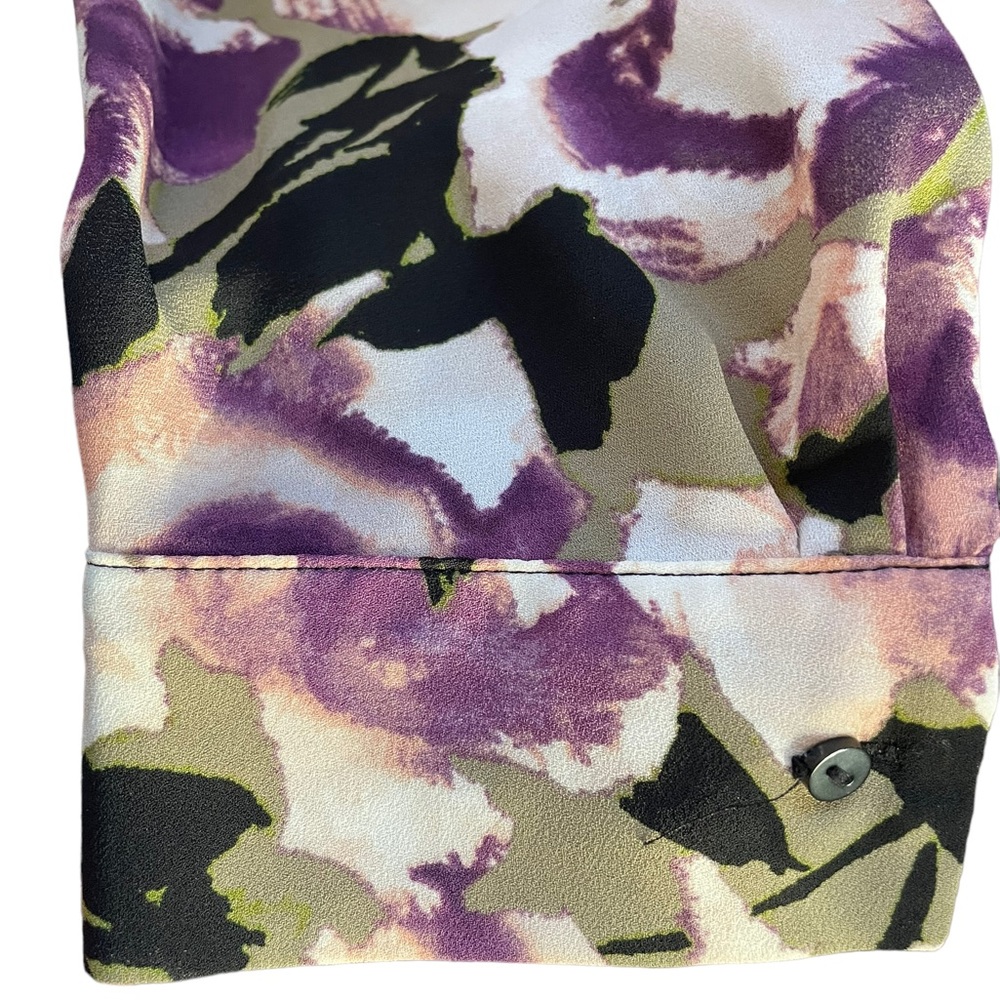 Simply Vera Vera Wang Long Sleeve V Neck 4 Button Popover Floral Blouse Large - Picture 11 of 14